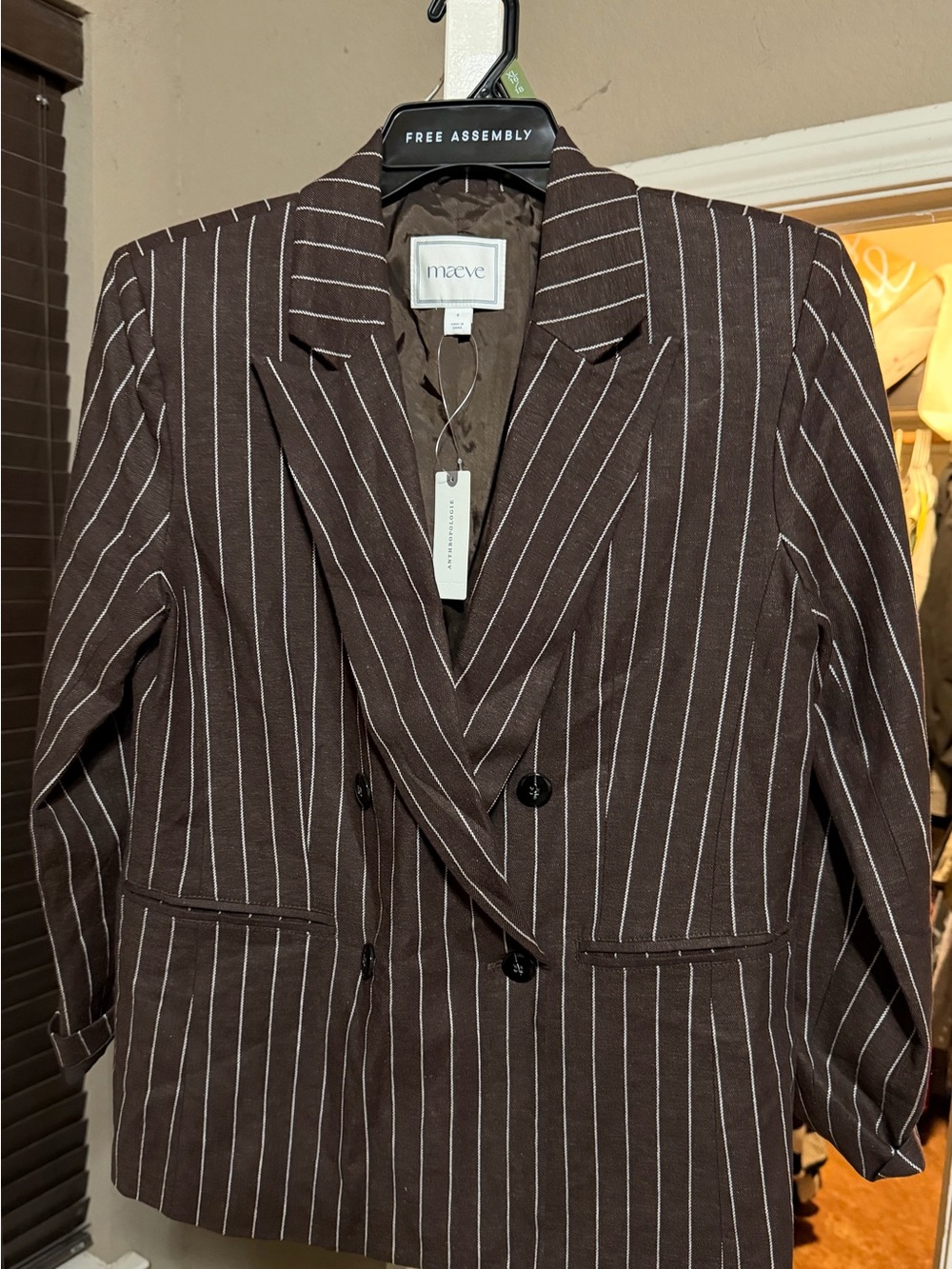Maeve Chocolate Brown Pinstripe Double-Breasted Blazer